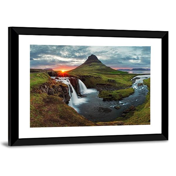 Kirkjufell Falls Iceland Panoramic Canvas Wall Art-1 Piece-36" x 12"-Tiaracle