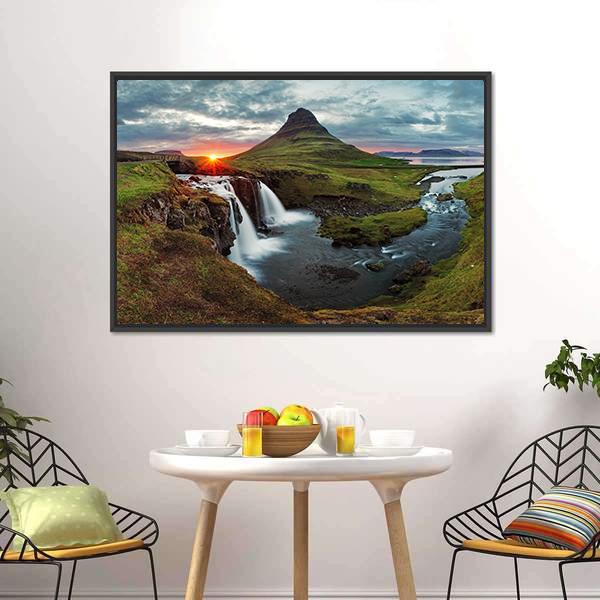Kirkjufell Falls Iceland Panoramic Canvas Wall Art-1 Piece-36" x 12"-Tiaracle