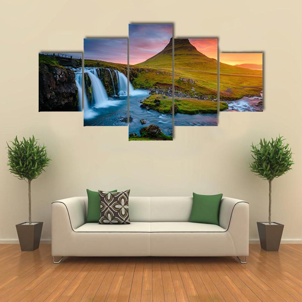Kirkjufell Mountain Iceland Canvas Wall Art-5 Star-Gallery Wrap-62" x 32"-Tiaracle