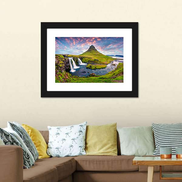 Kirkjufellsfoss Waterfall Vertical Canvas Wall Art-3 Vertical-Gallery Wrap-12" x 25"-Tiaracle