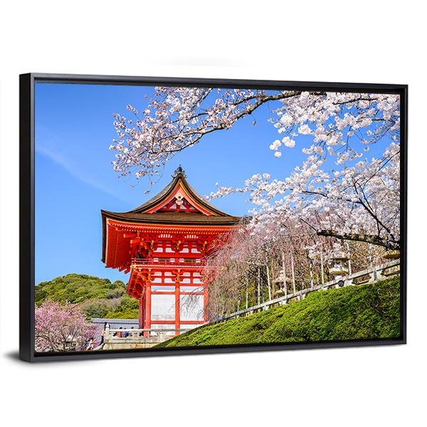 Kiyomizu Dera Temple In Spring Canvas Wall Art-3 Horizontal-Gallery Wrap-25" x 16"-Tiaracle