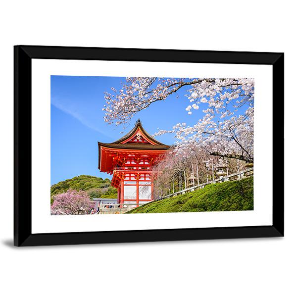 Kiyomizu Dera Temple In Spring Canvas Wall Art-3 Horizontal-Gallery Wrap-25" x 16"-Tiaracle
