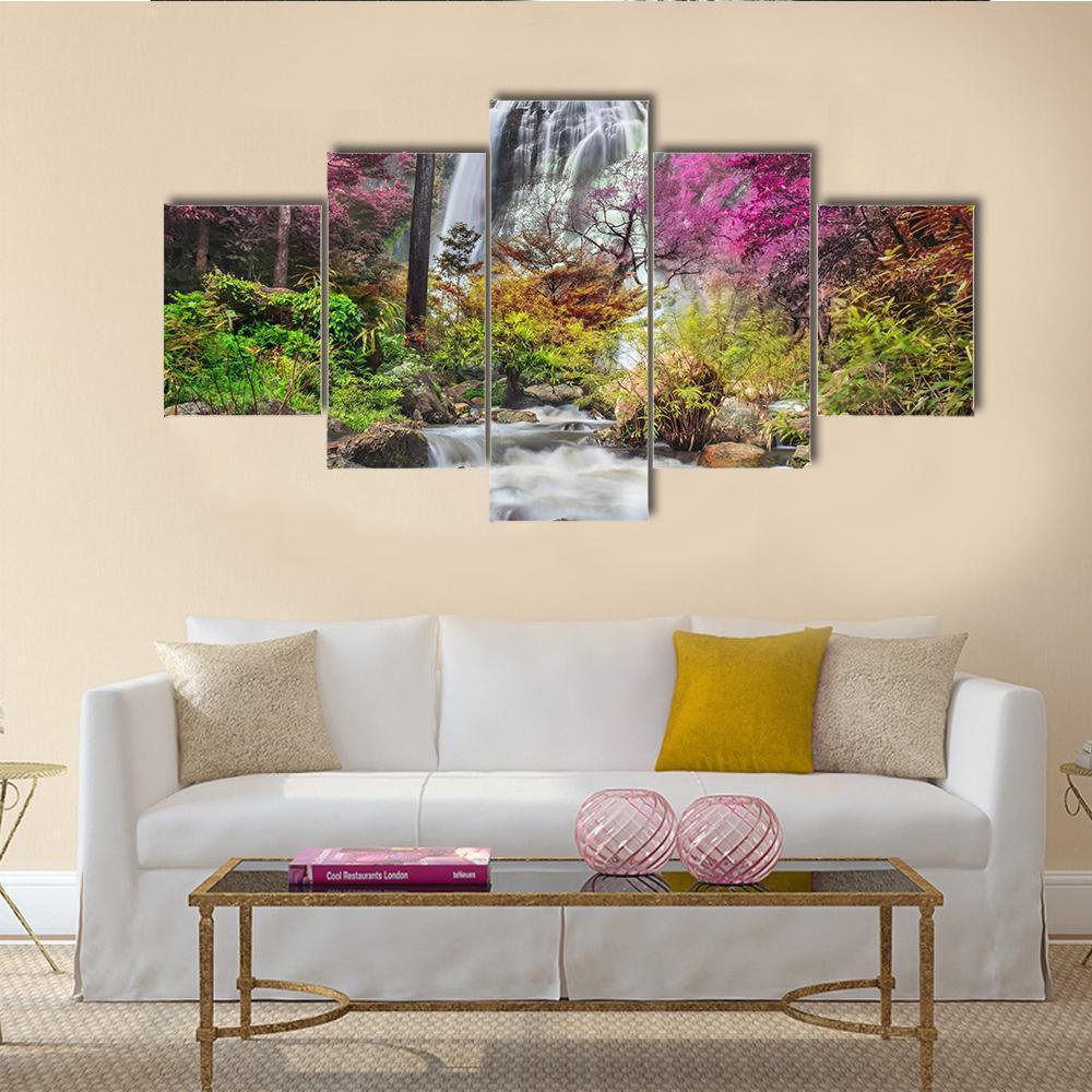 Klonglan Waterfall Thailand Canvas Wall Art-5 Star-Gallery Wrap-62" x 32"-Tiaracle