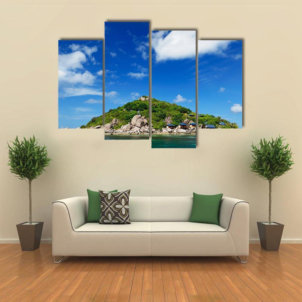 Koh Nang Yuan Island Under Cloudy Sky Canvas Wall Art-4 Pop-Gallery Wrap-50" x 32"-Tiaracle