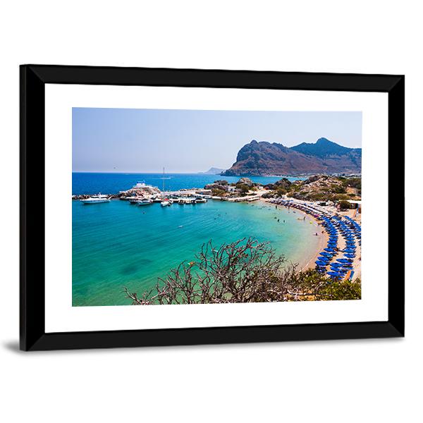 Kolymbia Beach Greece Canvas Wall Art-5 Horizontal-Gallery Wrap-22" x 12"-Tiaracle
