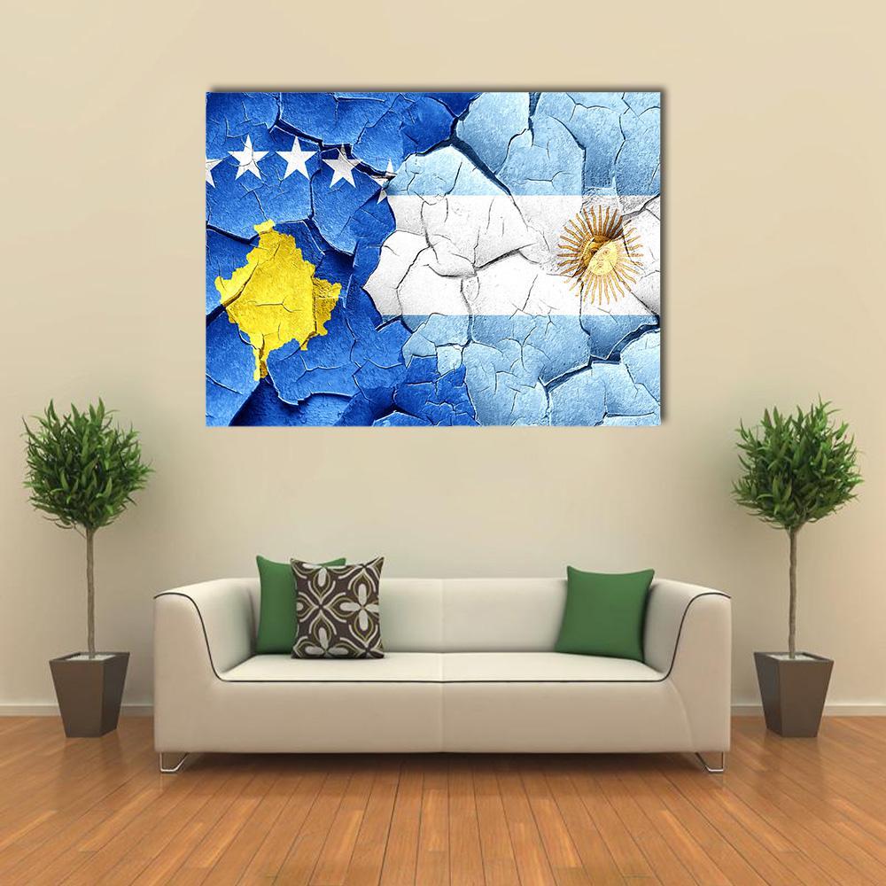Kosovo Flag With Argentine Flag Canvas Wall Art-1 Piece-Gallery Wrap-36" x 24"-Tiaracle