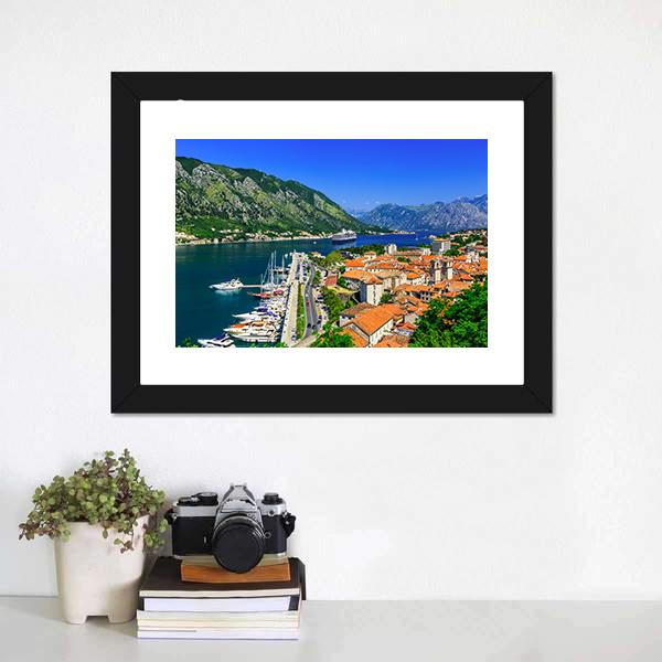 Kotor Bay & Old Town Canvas Wall Art-1 Piece-Framed Print-20" x 16"-Tiaracle