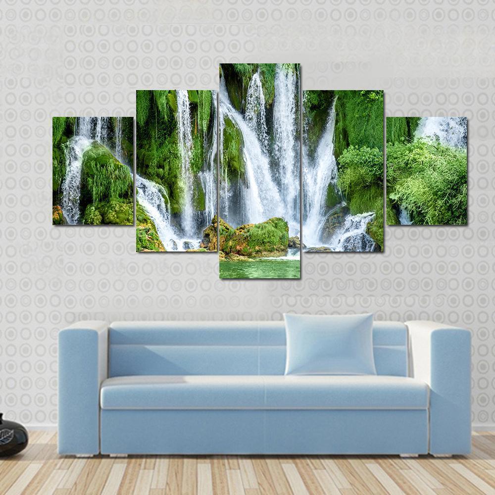 Kravica Waterfall Canvas Wall Art-5 Star-Gallery Wrap-62" x 32"-Tiaracle