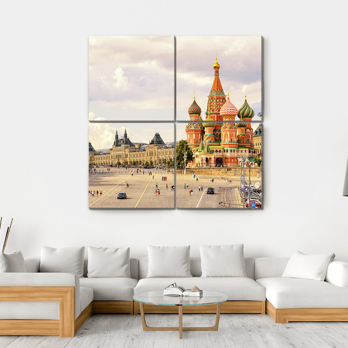 Kremlin & Cathedral Of St Basil Canvas Wall Art-4 Square-Gallery Wrap-17" x 17"-Tiaracle