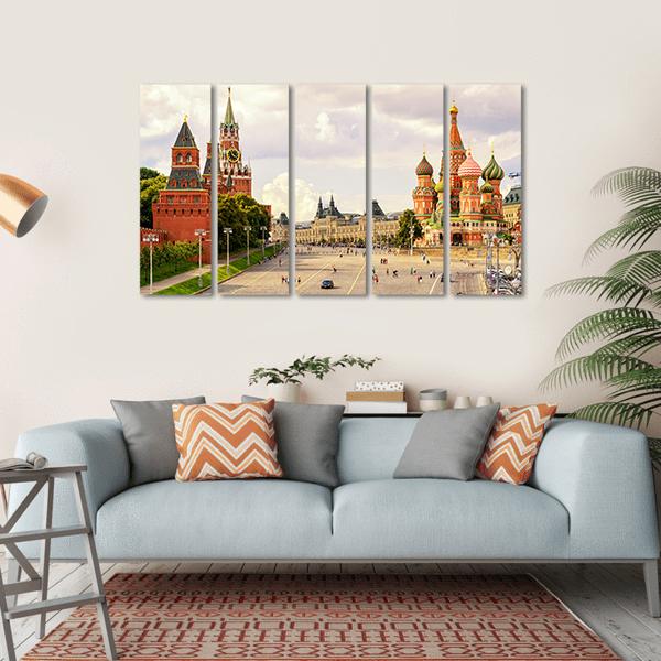 Kremlin & Cathedral Of St Basil Canvas Wall Art-5 Horizontal-Gallery Wrap-22" x 12"-Tiaracle