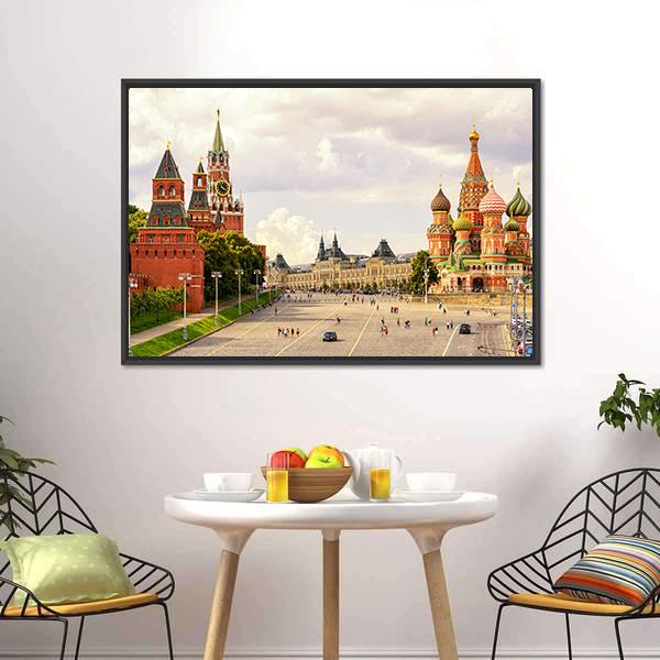 Kremlin & Cathedral Of St Basil Canvas Wall Art-5 Horizontal-Gallery Wrap-22" x 12"-Tiaracle