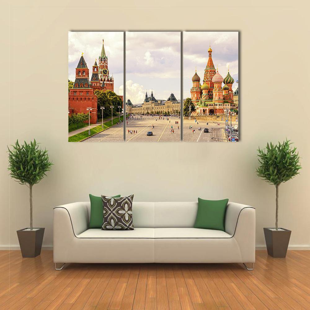 Kremlin & Cathedral Of St Basil Canvas Wall Art-3 Horizontal-Gallery Wrap-37" x 24"-Tiaracle