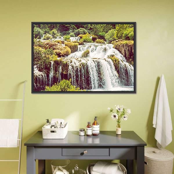 Krka Waterfalls Croatia Canvas Wall Art-1 Piece-Floating Frame-24" x 16"-Tiaracle