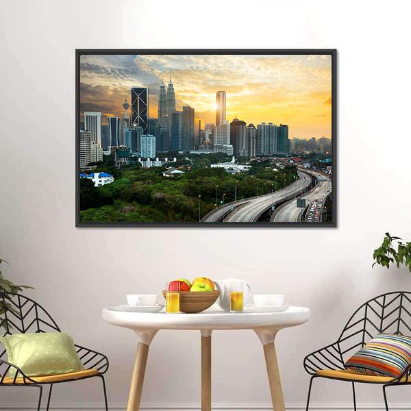 Kuala Lumpur Skyline In Evening Canvas Wall Art-3 Horizontal-Gallery Wrap-25" x 16"-Tiaracle