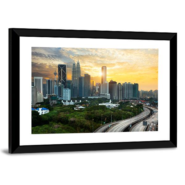 Kuala Lumpur Skyline In Evening Canvas Wall Art-3 Horizontal-Gallery Wrap-25" x 16"-Tiaracle