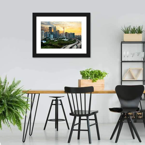 Kuala Lumpur Skyline In Evening Canvas Wall Art-3 Horizontal-Gallery Wrap-25" x 16"-Tiaracle
