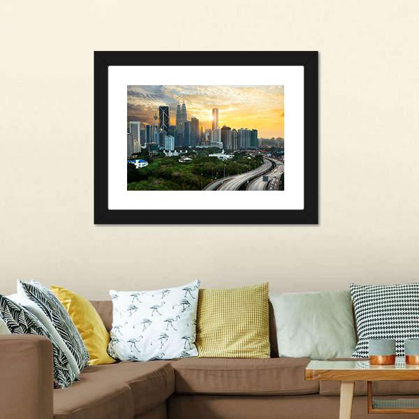 Kuala Lumpur Skyline In Evening Canvas Wall Art-3 Horizontal-Gallery Wrap-25" x 16"-Tiaracle