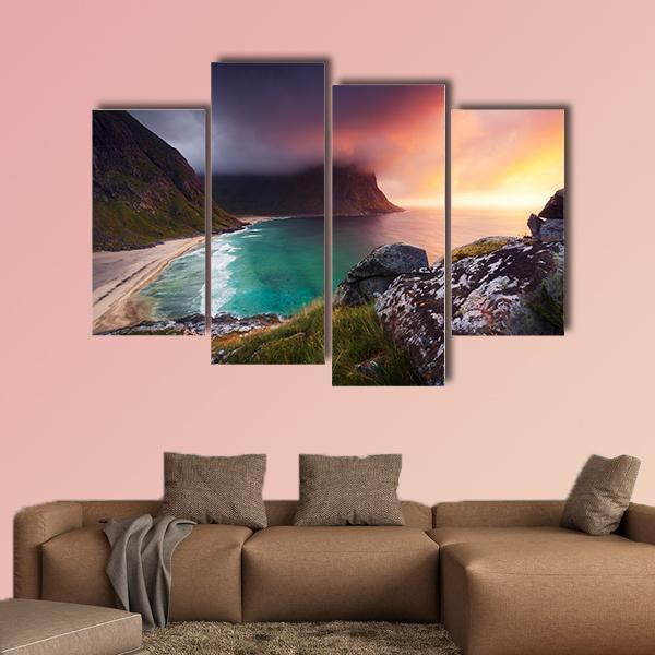 Kvalvika Beach Norway Canvas Wall Art-4 Pop-Gallery Wrap-50" x 32"-Tiaracle
