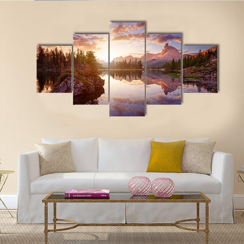 Lago Di Federa Italy Canvas Wall Art-5 Star-Gallery Wrap-62" x 32"-Tiaracle