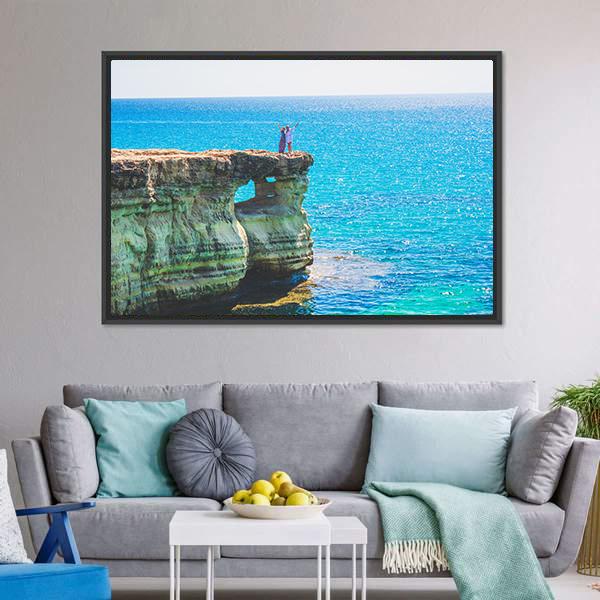 Lagoon In Mediterranean Cyprus Cave Canvas Wall Art-3 Horizontal-Gallery Wrap-25" x 16"-Tiaracle