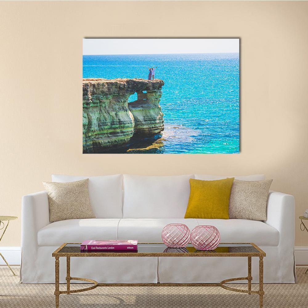 Lagoon In Mediterranean Cyprus Cave Canvas Wall Art-1 Piece-Gallery Wrap-48" x 32"-Tiaracle