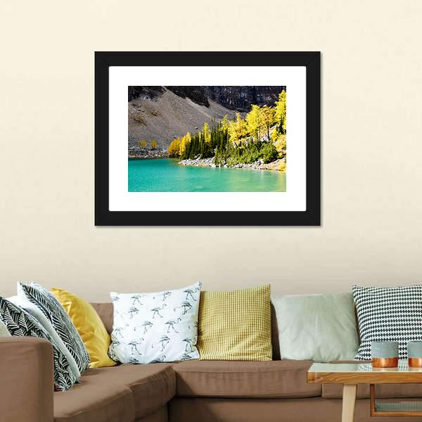 Lake Agnes In Autumn Canvas Wall Art-3 Horizontal-Gallery Wrap-25" x 16"-Tiaracle