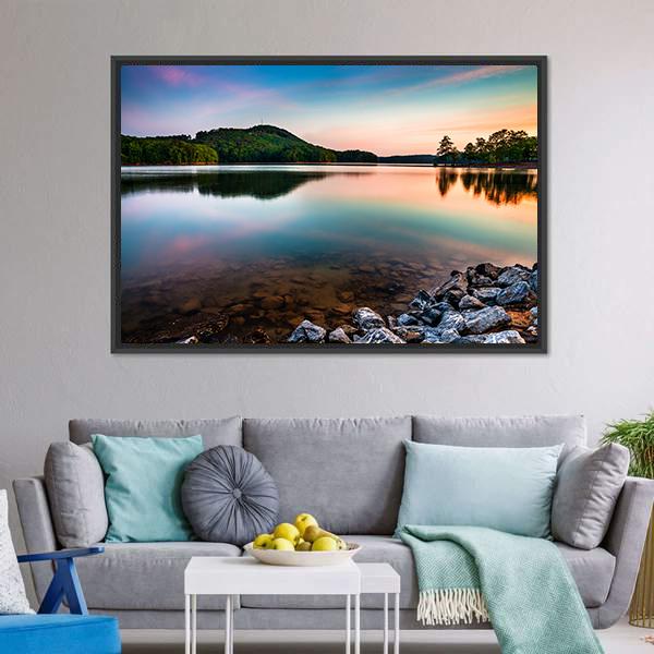 Lake Allatoona At Sunrise Canvas Wall Art-5 Horizontal-Gallery Wrap-22" x 12"-Tiaracle