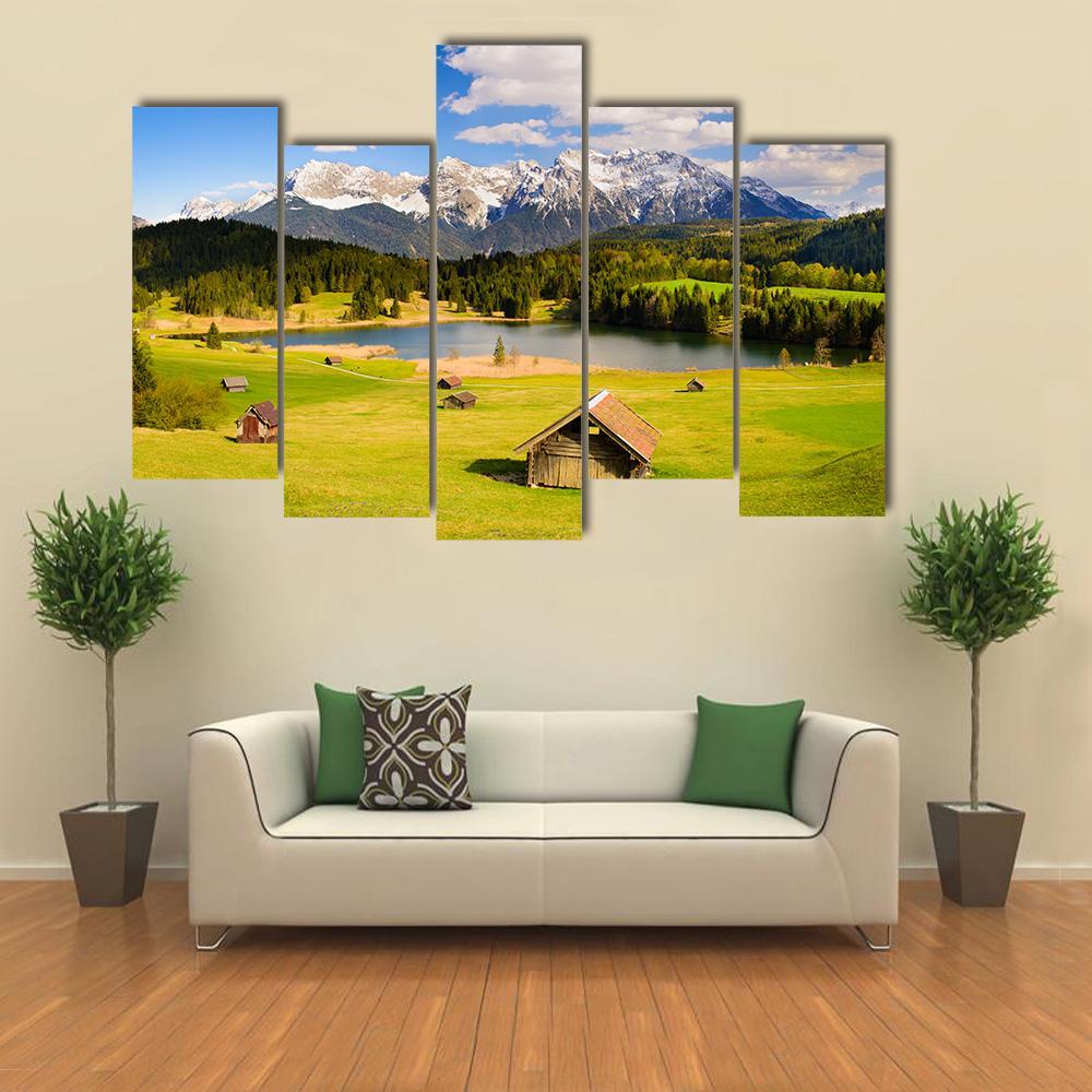 Lake & Alps Mountains Bavaria Canvas Wall Art-5 Pop-Gallery Wrap-47" x 32"-Tiaracle