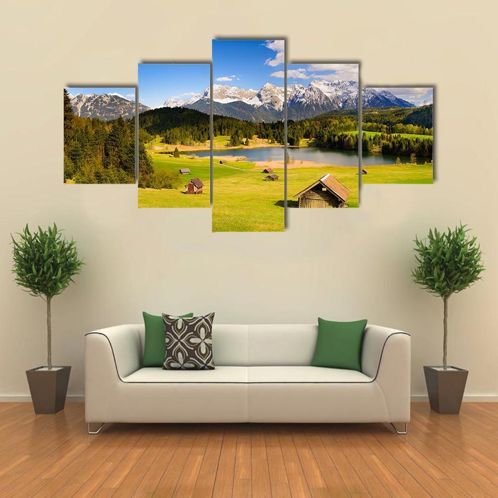 Lake & Alps Mountains Bavaria Canvas Wall Art-5 Star-Gallery Wrap-62" x 32"-Tiaracle
