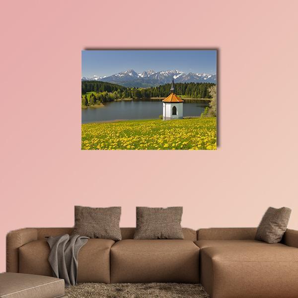 Lake & Alps Mountains In Spring Canvas Wall Art-1 Piece-Gallery Wrap-36" x 24"-Tiaracle