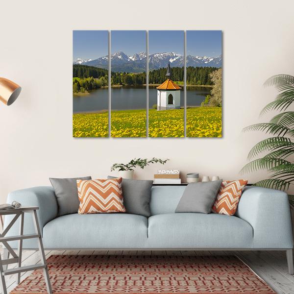 Lake & Alps Mountains In Spring Canvas Wall Art-4 Horizontal-Gallery Wrap-34" x 24"-Tiaracle