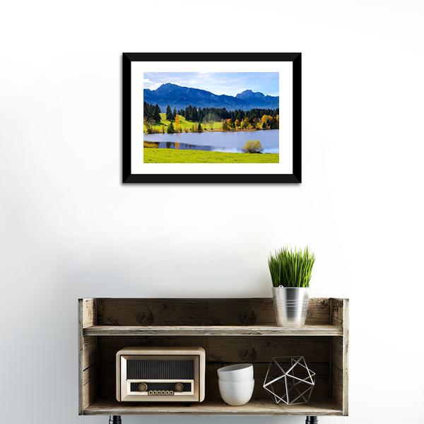 Lake & Alps Mountains Canvas Wall Art-1 Piece-Framed Print-20" x 16"-Tiaracle