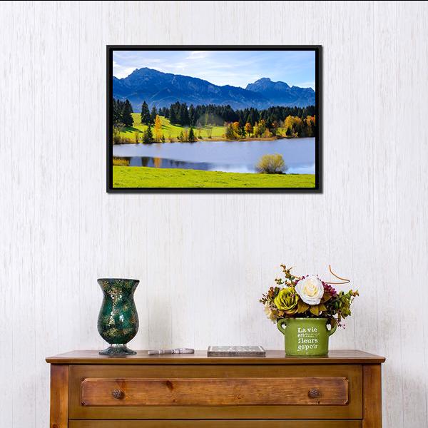 Lake & Alps Mountains Canvas Wall Art-1 Piece-Floating Frame-24" x 16"-Tiaracle