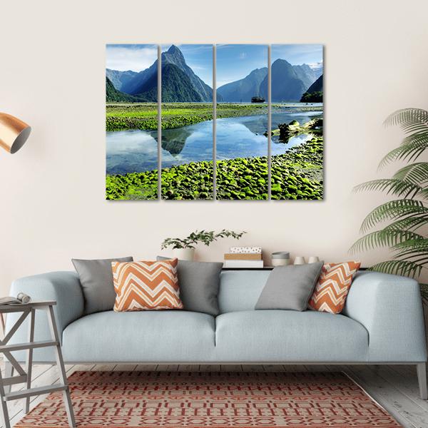 Lake & Mitre Peak Canvas Wall Art-4 Horizontal-Gallery Wrap-34" x 24"-Tiaracle
