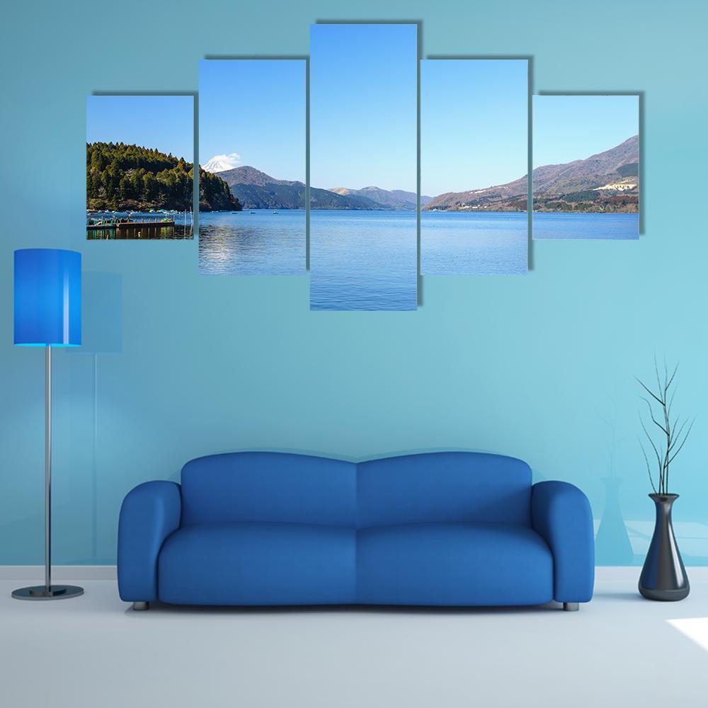 Lake Ashi In Japan Canvas Wall Art-5 Star-Gallery Wrap-62" x 32"-Tiaracle