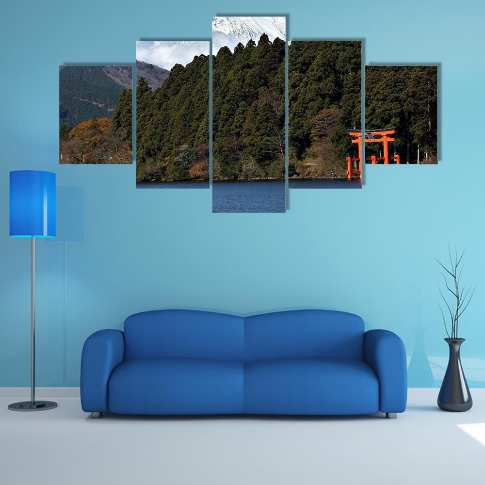 Lake Ashi Japan Canvas Wall Art-5 Star-Gallery Wrap-62" x 32"-Tiaracle