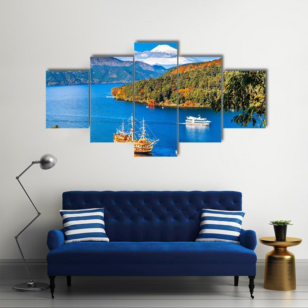Lake Ashi & Mount Fuji Canvas Wall Art-5 Star-Gallery Wrap-62" x 32"-Tiaracle
