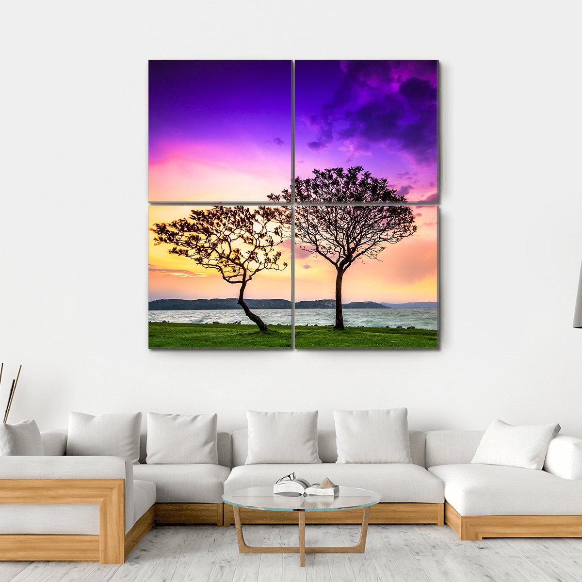 Trees With Lake Balaton Canvas Wall Art-4 Square-Gallery Wrap-17" x 17"-Tiaracle