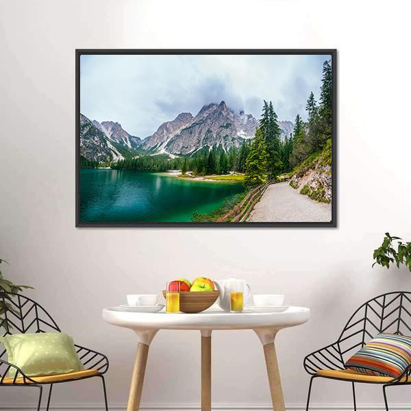 Lake Between Mountains Canvas Wall Art-3 Horizontal-Gallery Wrap-25" x 16"-Tiaracle