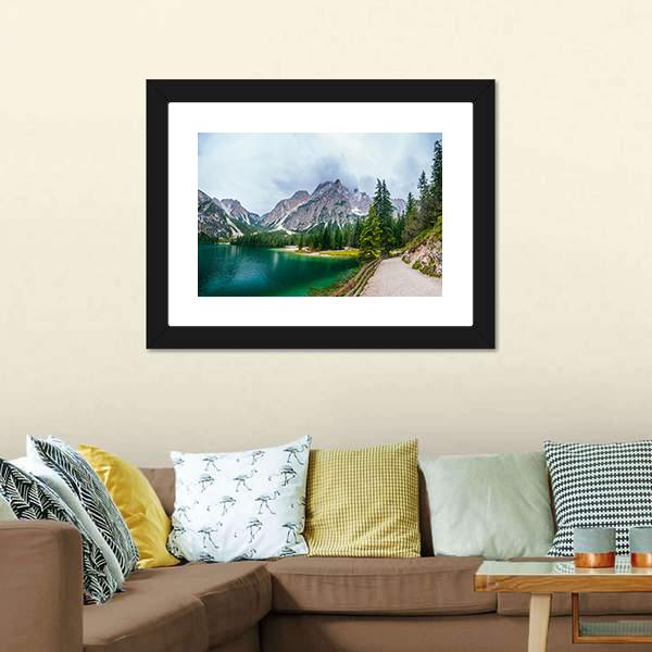 Lake Between Mountains Canvas Wall Art-3 Horizontal-Gallery Wrap-25" x 16"-Tiaracle
