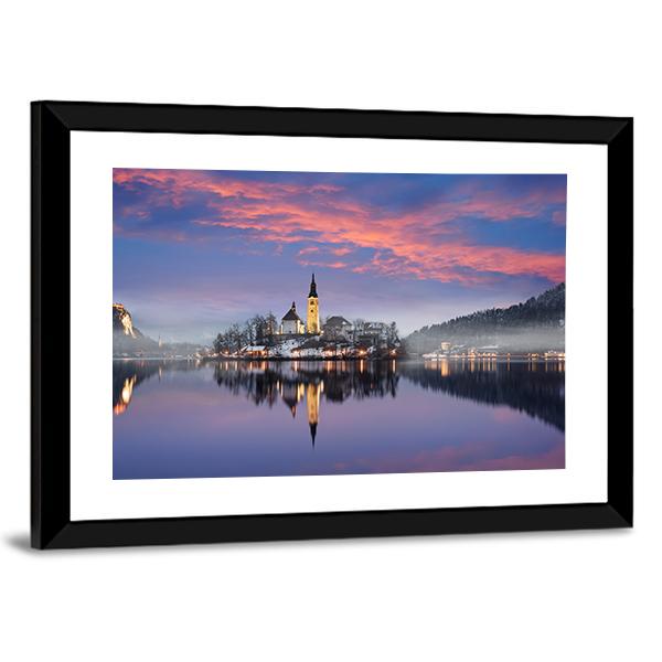 Lake Bled In Winter Canvas Wall Art-5 Horizontal-Gallery Wrap-22" x 12"-Tiaracle
