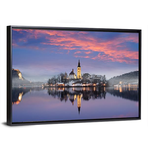 Lake Bled In Winter Canvas Wall Art-5 Horizontal-Gallery Wrap-22" x 12"-Tiaracle