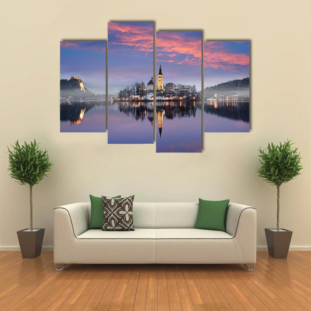 Lake Bled In Winter Canvas Wall Art-4 Pop-Gallery Wrap-50" x 32"-Tiaracle