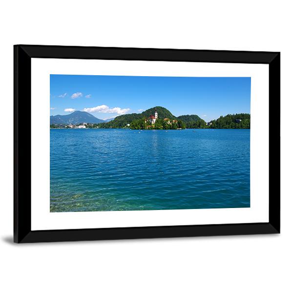 Lake Bled & Mountains Canvas Wall Art-3 Horizontal-Gallery Wrap-25" x 16"-Tiaracle