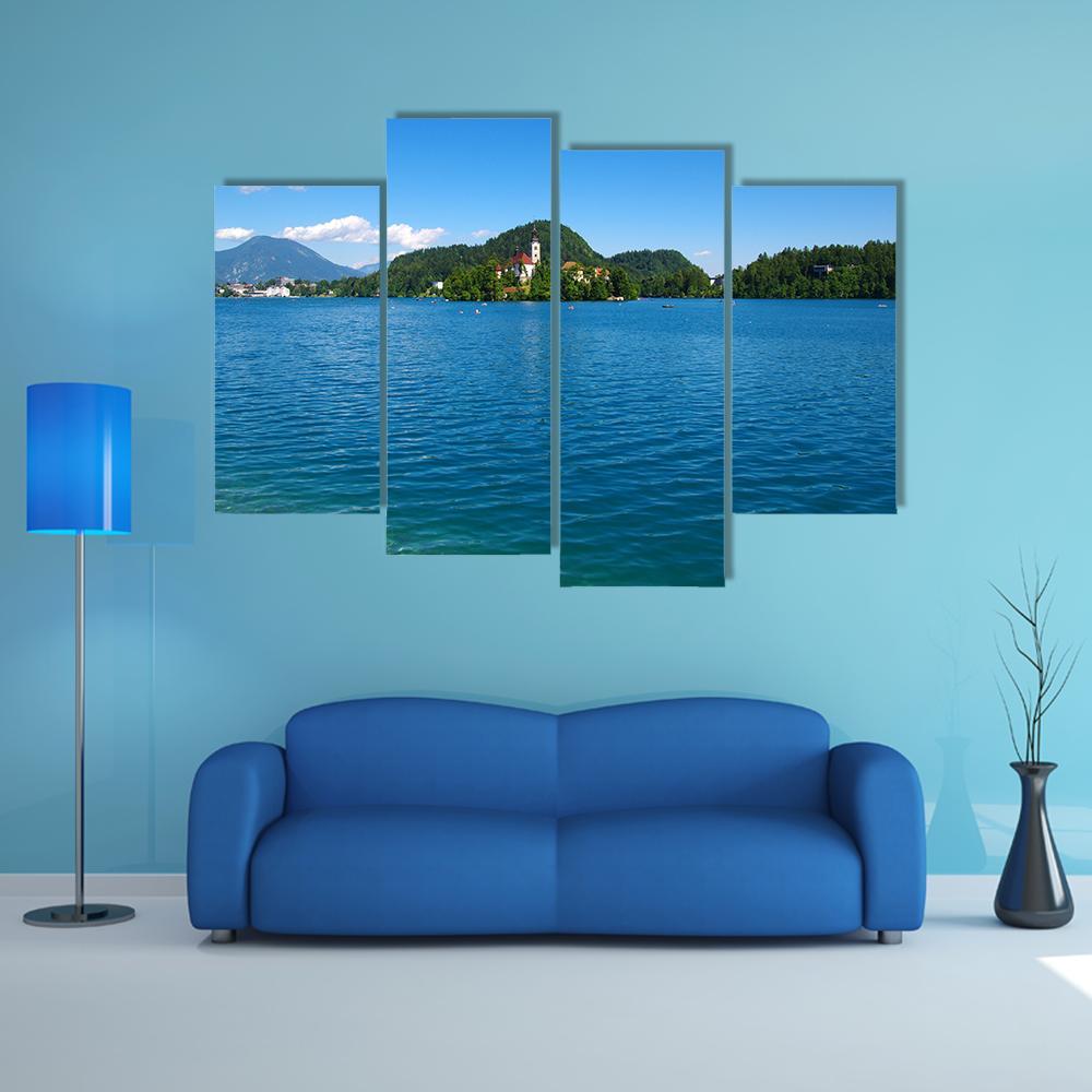 Lake Bled & Mountains Canvas Wall Art-4 Pop-Gallery Wrap-50" x 32"-Tiaracle
