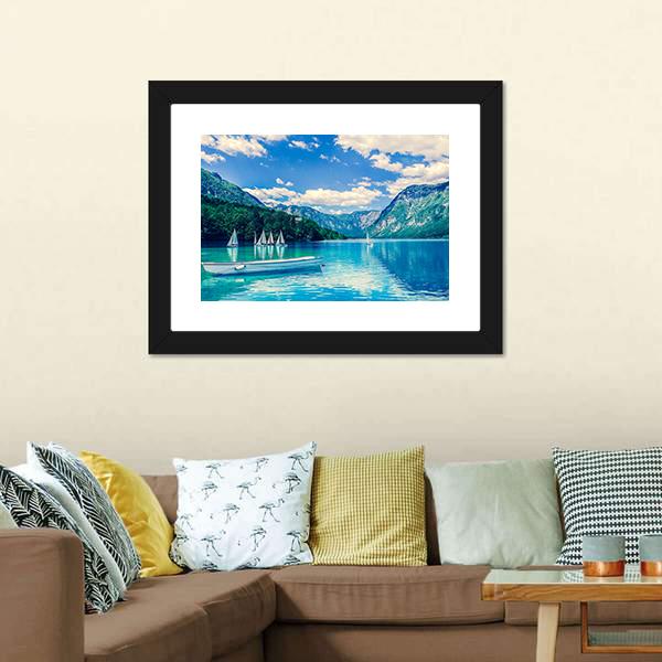 Lake Bled With Luminescent Canvas Wall Art-3 Horizontal-Gallery Wrap-25" x 16"-Tiaracle