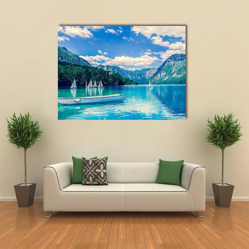 Lake Bled With Luminescent Canvas Wall Art-1 Piece-Gallery Wrap-48" x 32"-Tiaracle