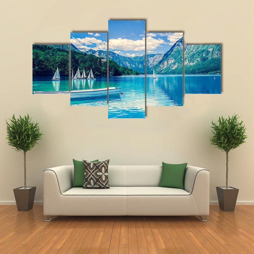 Lake Bled With Luminescent Canvas Wall Art-5 Star-Gallery Wrap-62" x 32"-Tiaracle