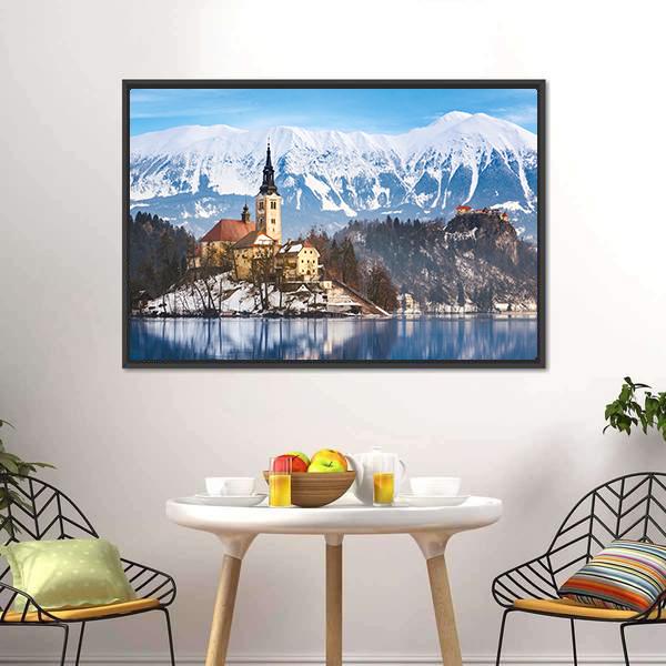 Lake Bled With St Marys Church Canvas Wall Art-3 Horizontal-Gallery Wrap-25" x 16"-Tiaracle