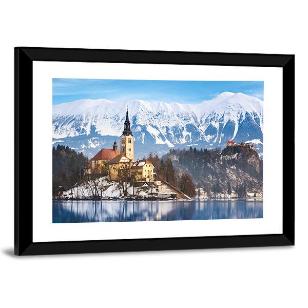 Lake Bled With St Marys Church Canvas Wall Art-3 Horizontal-Gallery Wrap-25" x 16"-Tiaracle